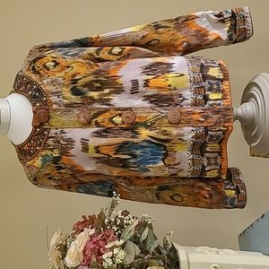 Womens Blazer Jacket Painter's Pallet Multicolor Tribal Bling Life Style Boxy Lg